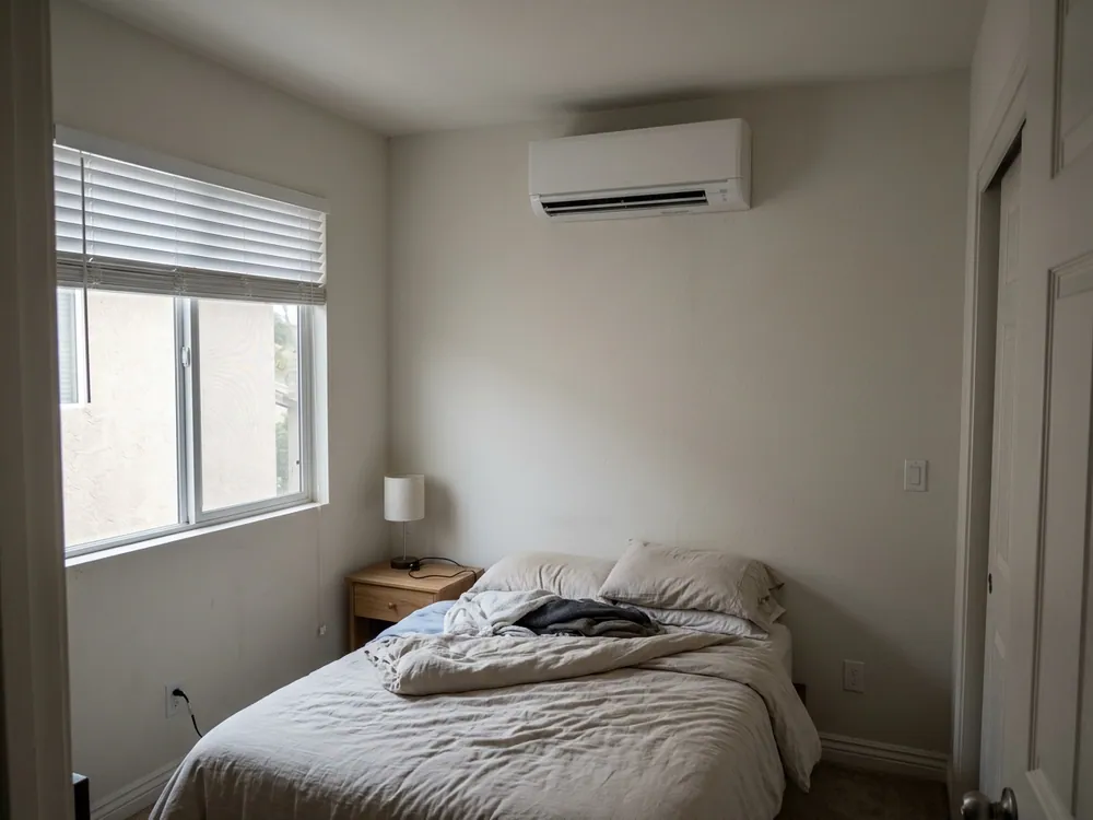 Indoor unit in a separate bedroom.