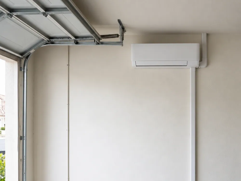 Garage mini-split with a clear area for filter access.