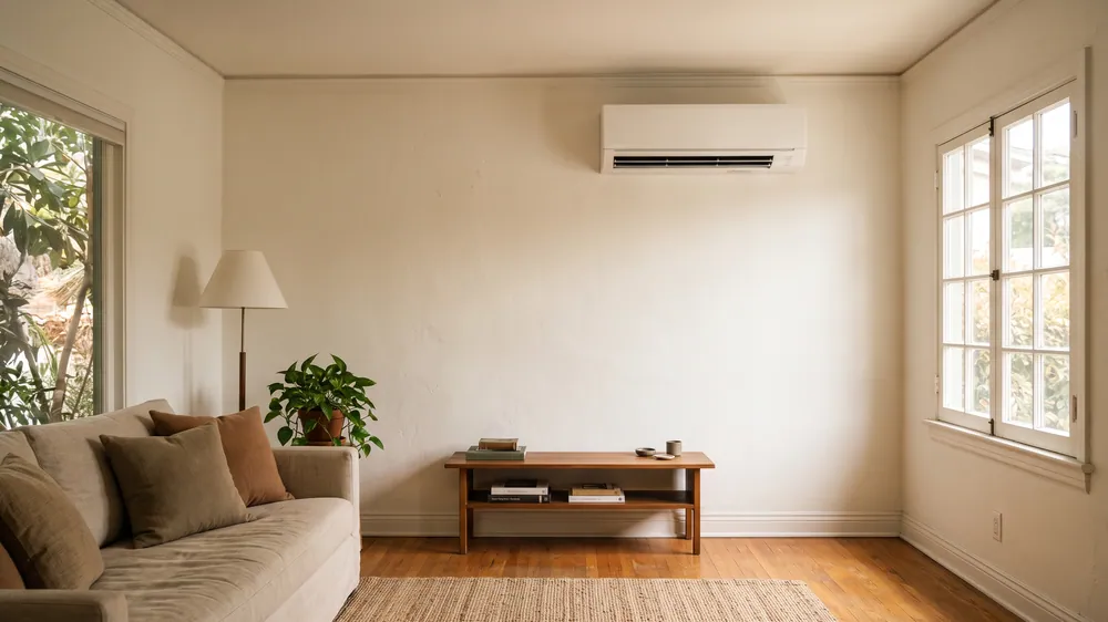 Wall-mounted mini-split in a bright Los Angeles living room.