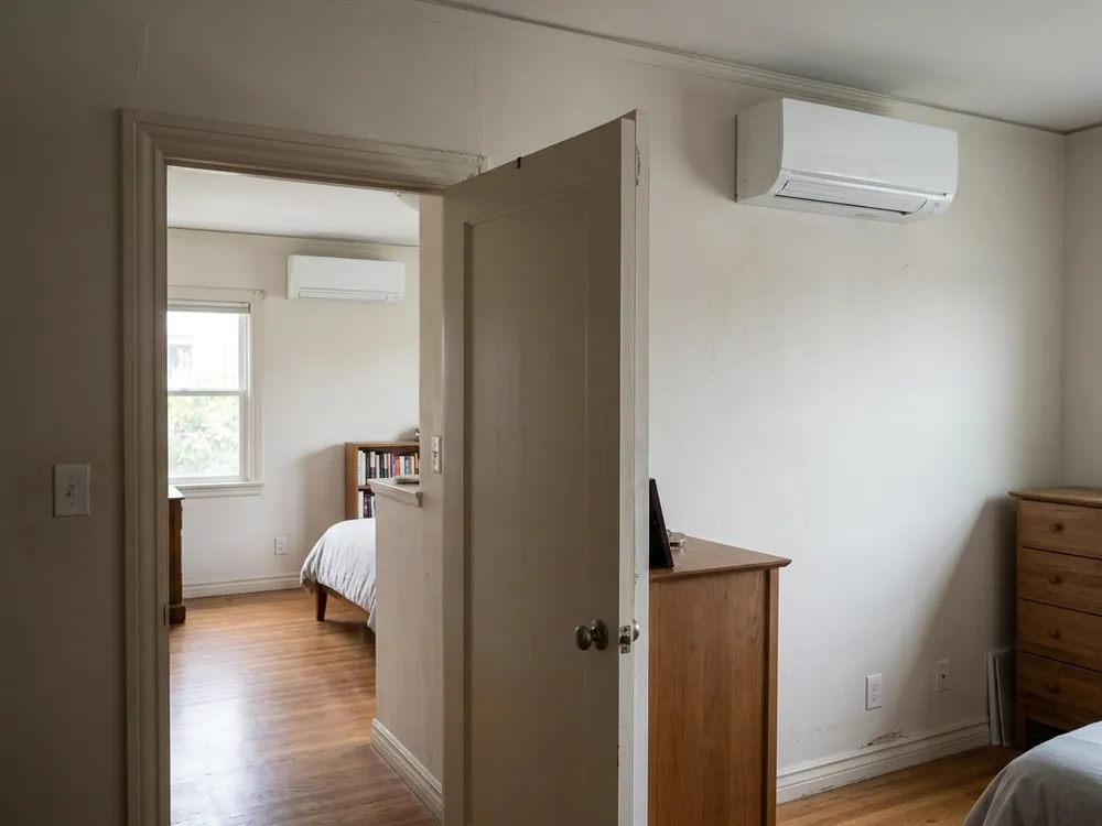 Separate indoor mini-split heads visible through a doorway.
